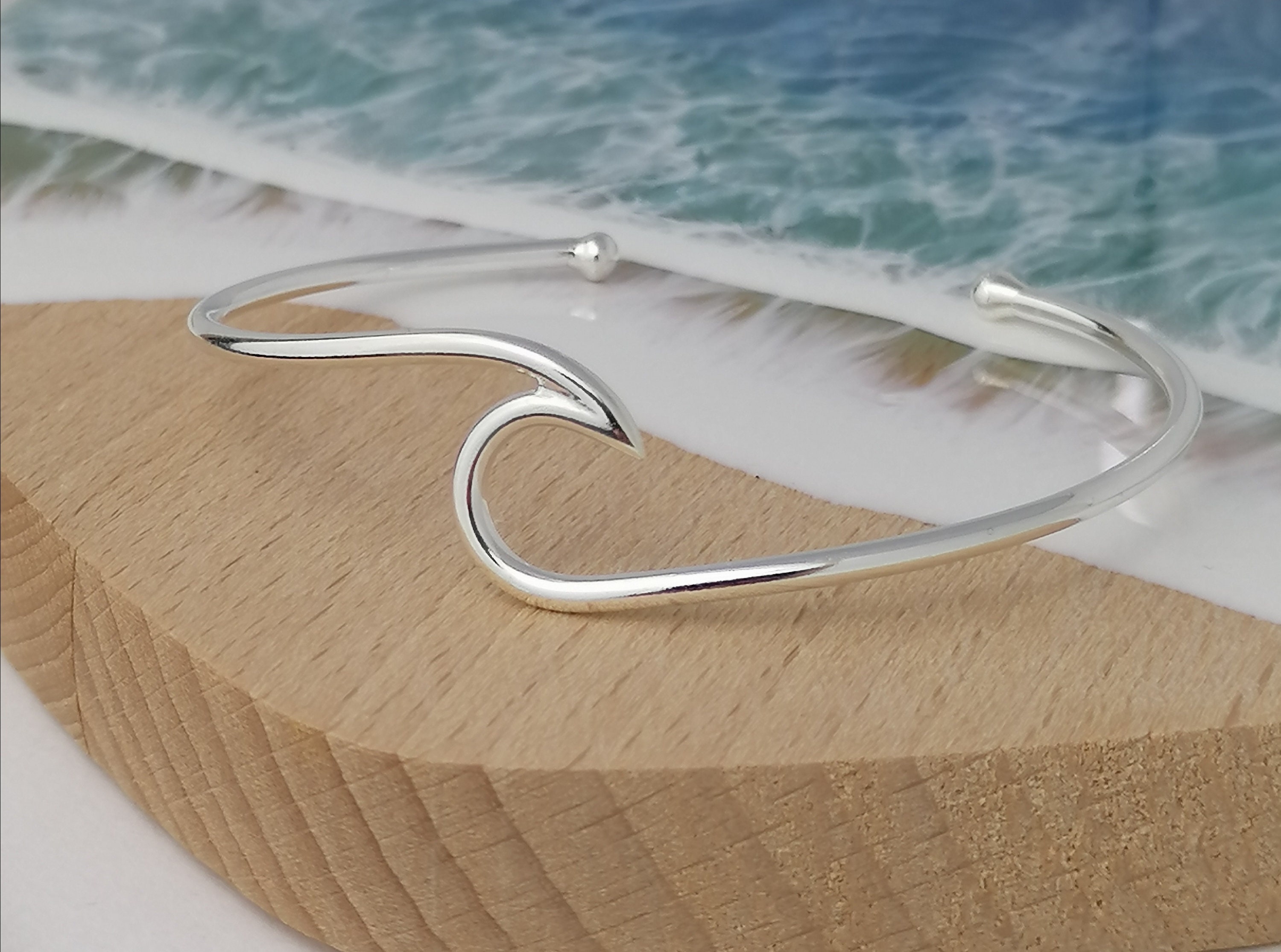 Sterling silver wave cuff bracelet deals