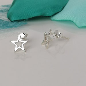 Dainty Polished Silver Open Star Stud Earrings