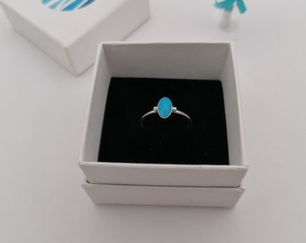 Sterling Silver Long Oval  Turquoise Ring