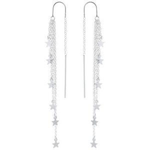 Sterling Silver Star Dangle Earrings, Cascading Stars on Layered Chains Threader Earrings