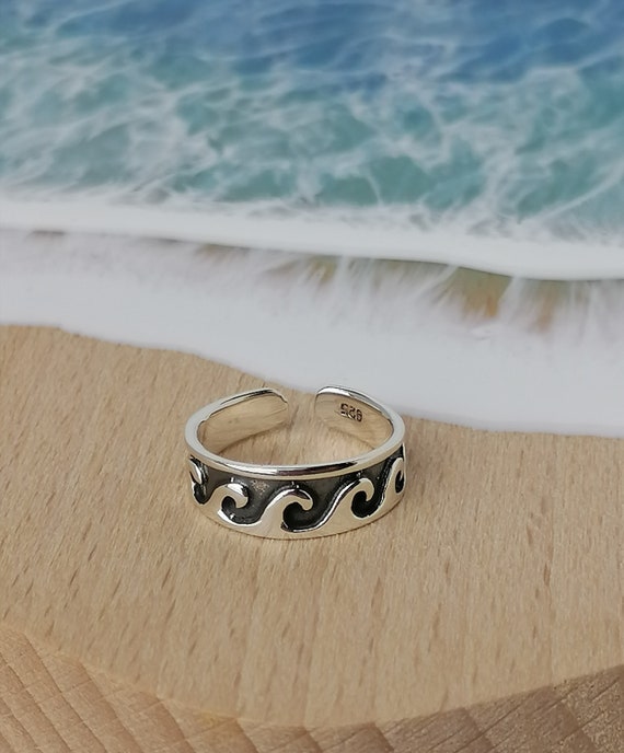 Bague d orteil en forme de vague oxydee en argent sterling Etsy France