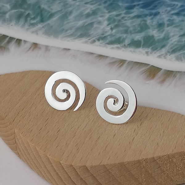 Sterling Silver Spiral Wave Ear stud Earrings