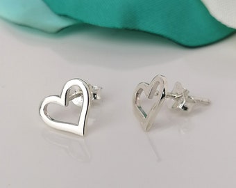 Romantic Polished Silver Open Heart Stud Earrings