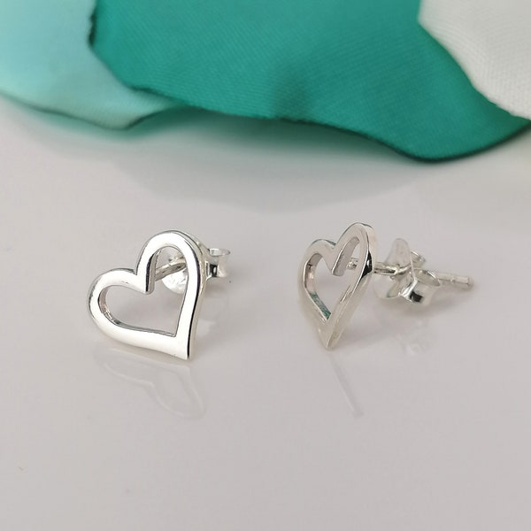 Romantic Polished Silver Open Heart Stud Earrings