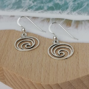 Sterling Silver Spiral Wave Drop Earrings