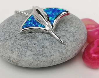 Sterling Silver Stingray Pendant Decorated with Blue Opal *