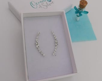 Sterling Silver, Cubic Zirconia Clear Ear Climber Earrings