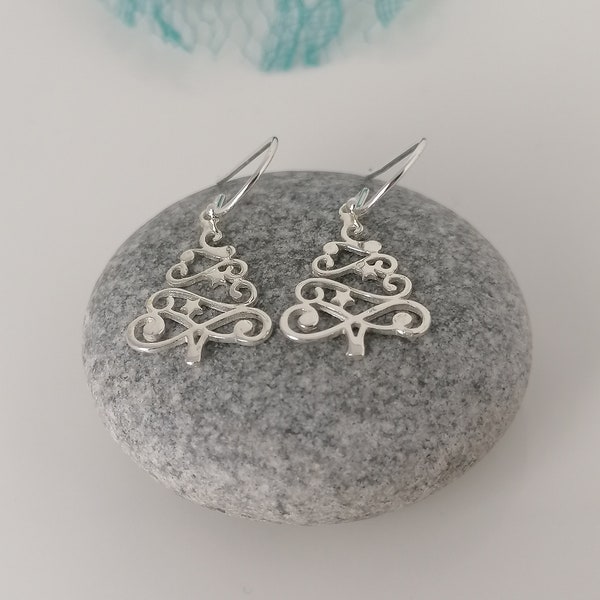 Sterling Silver Christmas Tree Hook Earrings