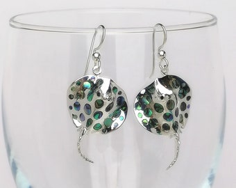 Sterling Silver Stingray Hook Earrings Decorated With Shell