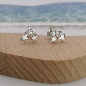 Sterling Silver 3 Star Stud Cluster Earrings Decorated with Cubic Zirconia Diamonds