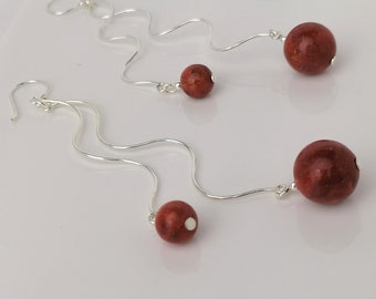 Red Sponge Coral and Sterling Silver Dangle Earrings