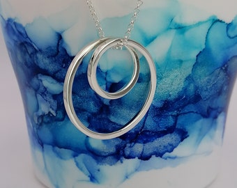 Sterling Silver Double Open Circle Pendant, Open Circle Necklace