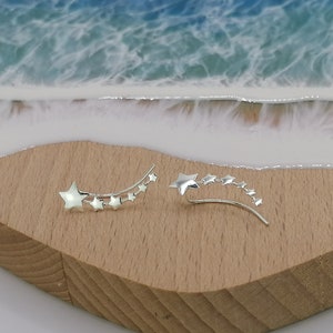 Pendientes trepadores de plata de ley con forma de estrella