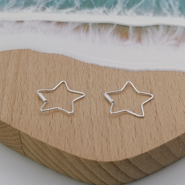 Sterling Silver Star Hoop Earrings