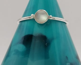 Dainty Round  Mother of Pearl Sterling Silver Ring / Stacking Ring