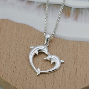 Sterling Silver Dolphin Heart Pendant Necklace