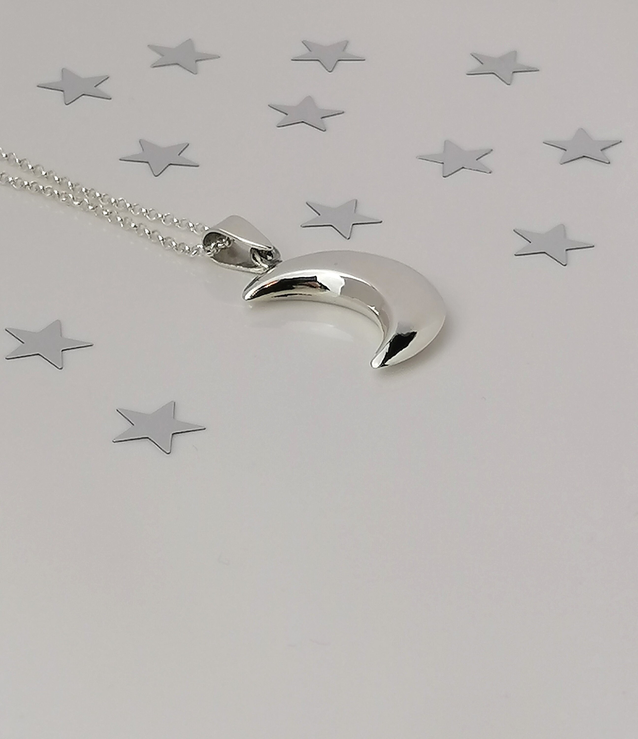 Sterling Silver Moon Pendant, Moon Necklace - Etsy Denmark