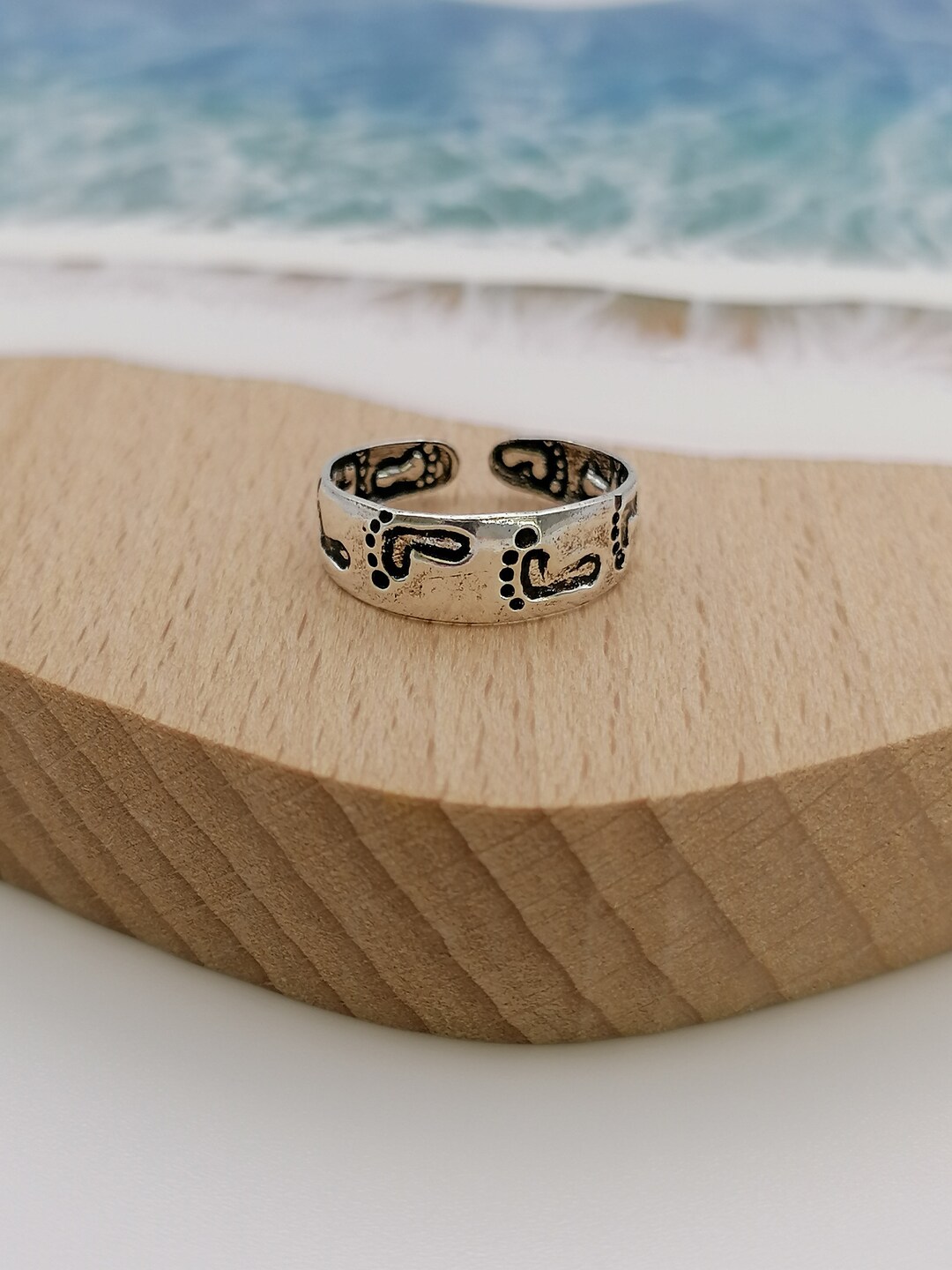 Sterling Silver Footprints in the Sand Toe Ring Etsy