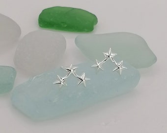 Sterling Silver Three Star Stud Earrings