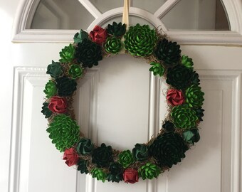 Holiday Succulent Pistachio Shell With Origami Roses Wreath