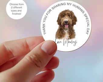 Fotostickers trouwbedankje hond, gepersonaliseerd, stickers viering hond traktatie