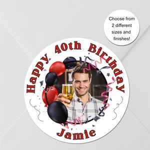 Pegatinas con fotos para fiestas de cumpleaños, etiquetas personalizadas para 18, 21, 30, 40, 50 y 60 años, para tarjetas, regalos y recuerdos.