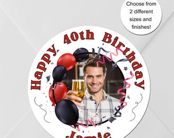 Fotostickers verjaardagsfeestje, 18e/21e/30e/40e/50e/60e aangepaste gepersonaliseerde gunstlabels