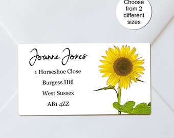 Sunflower Return Address Labels, Personalised, Custom Sticker Sheets, for Envelopes, Crafts, Handmade, Made with Love, 2 Sizes