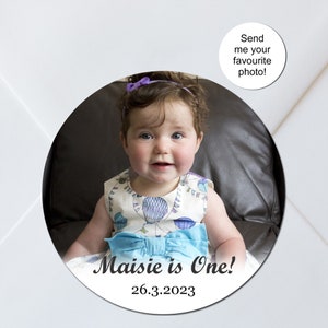 Stickers photo personnalisés, anniversaire personnalisé, Noël, poule, mariage, baptême, baptême, papier glacé, cadeaux, pochettes cadeaux, cornets sucrés