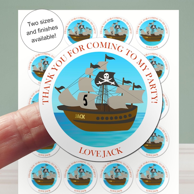 Ship Slickers Pirate Ship Party Stickers, Birthday Party Bag Labels, Custom ...