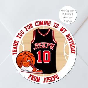 Adesivi per feste a tema basket, etichette personalizzate, coni dolci, sacchetti per feste, bomboniere, ringraziamenti, 2 misure, opachi o lucidi