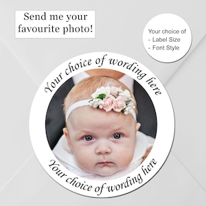 Pegatinas con fotos para bautizo, personalizadas, etiquetas brillantes, para invitaciones, obsequios, bolsas de dulces, conos de dulces