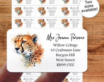 Adressetiketter med stor gepard, hantverk, akvarellgåva, personliga klistermärkesark