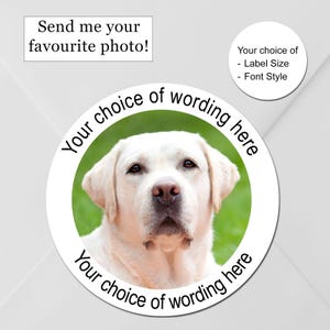 Aangepaste fotostickers hond, gepersonaliseerd, schoolhond, therapiehond, glanzende etiketten, glanzende etiketten, feest, verjaardag, trouwbedankjes, zakjes snoep, snoephoorntjes
