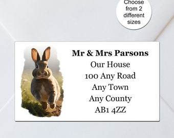 Bunny Rabbit Personalised Address Labels / Handmade by / Craft / School, Custom Self Adhesive Sticker Sheets, 2 Sizes, Perfect Gift