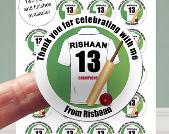 Cricket Themed Birthday Stickers, Party Bag Stickers, Custom Personalised