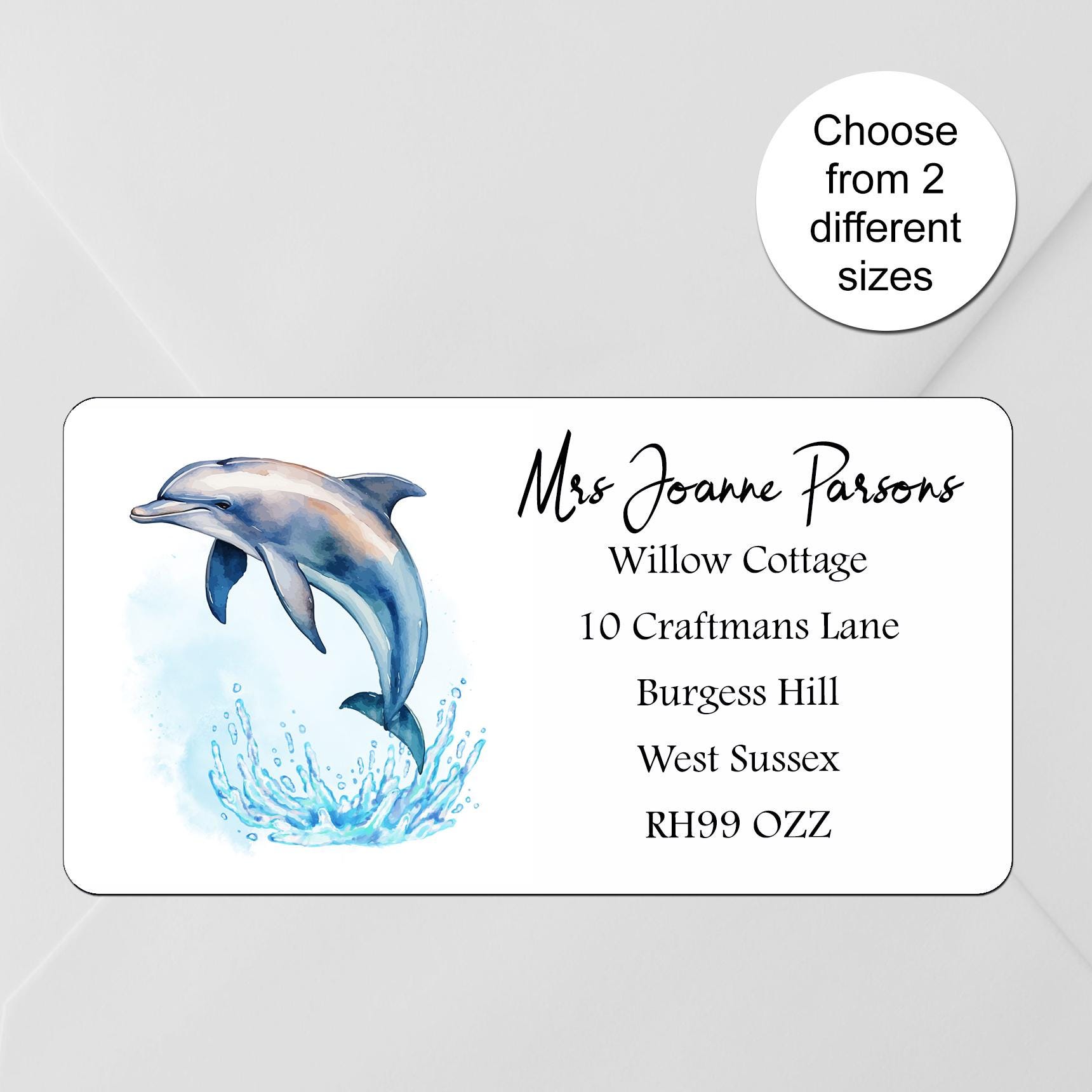 Dolphin Return Address Labels, Personalised, Custom Sticker Sheets, for Envelopes, Crafts, Handmade, Made with Love, 2 Sizes