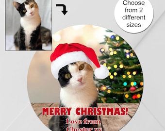 Kerstfotostickers Katten Huisdieren: aangepaste feestelijke cadeaukaartjes Kaartzegels