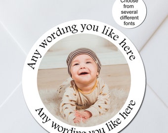 24 x Baptism, Christening, Holy Communion Photo Stickers, Custom Labels, Favours, Gifts, Cards, Invites,