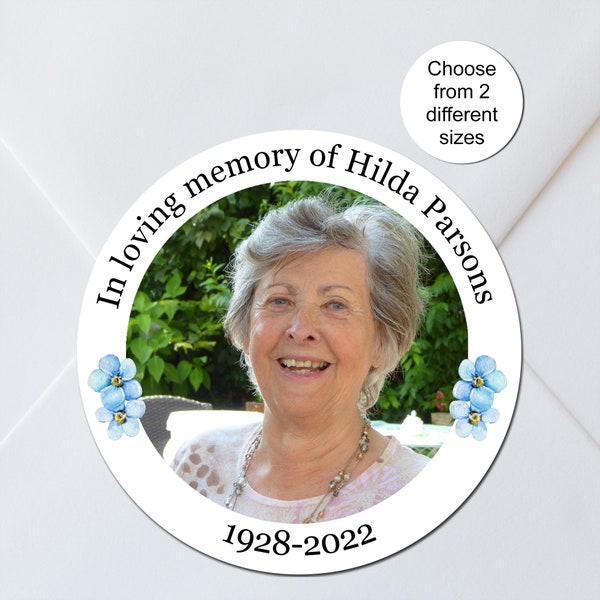 Forget Me Not Personalised  In Loving Memory Photo Stickers Funeral / Memorial / Remembrance, Order of Service, Cards, Gifts, Seed Packets