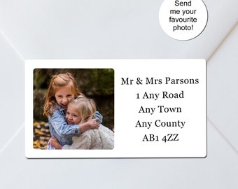 Personalised Photo Address Labels - Custom Photo Stickers - Family/Children/Dogs/Cats/Pets/Horses/Places/Weddings/Invites/Save the Date x 24