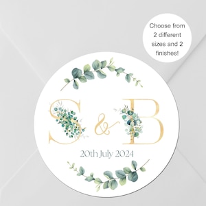 Eucalyptus Wedding Marriage Stickers for Favours, Gifts, Cards, Bride & Groom, Getting Married Labels, Custom Seals
