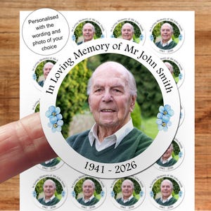 Funeral Personalised Photo Stickers, Custom In Memory Remembrance Seals