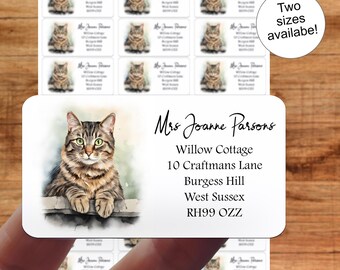 Tabby Cat Adressaufkleber, Kunsthandwerk, Aquarell Geschenk, individuell gestaltete Aufkleberbögen