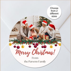 Kerstfotostickers, gepersonaliseerde kerstcadeaukaartjes, envelopzegels, kerstcadeaukaartjes, je eigen foto, glanzend, 2 maten