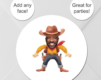 Gepersonaliseerde gezichtsstickers | Aangepast leuk cowboypersonage