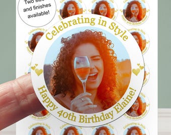 Verjaardagsfotostickers, etiketten feestbedankjes, op maat gemaakt
