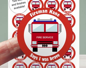 Firefighter Reward Stickers: Fire Service Child Bravery Stickers, Custom Personalised