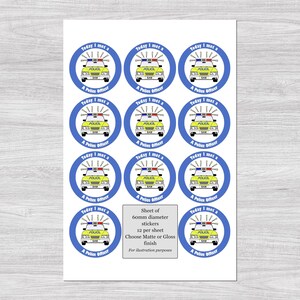 May include: Sheet of 60mm diameter stickers featuring a yellow police car with the text "Today I met a Police Officer". Each sticker has a blue border and the text "SAM" on the car. 12 stickers per sheet.
