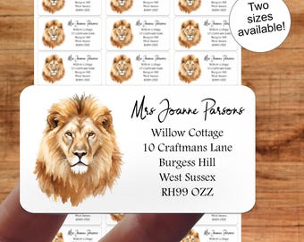 Adressetiketter med lejon och stor katt, hantverk, akvarellgåvor, personliga klistermärkesark
